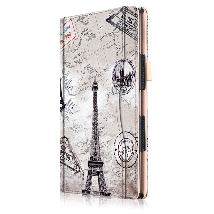 Pattern Printing Pocket Front PU Leather Stand Cover Shell with Elastic Band for Huawei MediaPad M5 10 / M5 10 (Pro) - Eiffel Tower-4