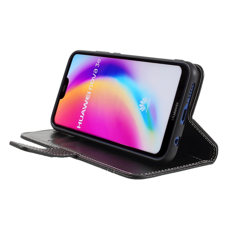 Litchi Texture PU Leather Wallet Phone Case with Stand for Huawei P20 Lite / Nova 3e - Black-4