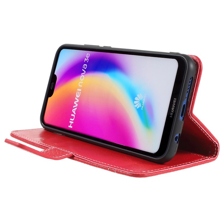 Litchi Texture PU Leather Wallet Phone Casing with Stand for Huawei P20 Lite / Nova 3e - Red-4