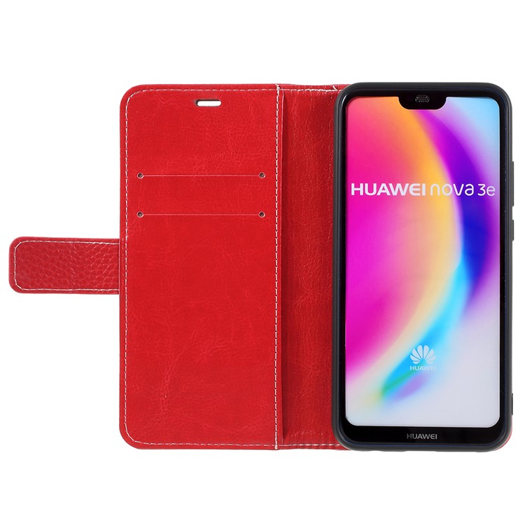 Litchi Texture PU Leather Wallet Phone Casing with Stand for Huawei P20 Lite / Nova 3e - Red-6