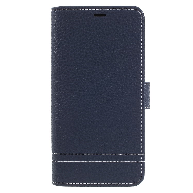 Litchi Texture PU Leather Wallet Phone Casing Cover with Stand for Huawei P20 Lite / Nova 3e - Dark Blue-1