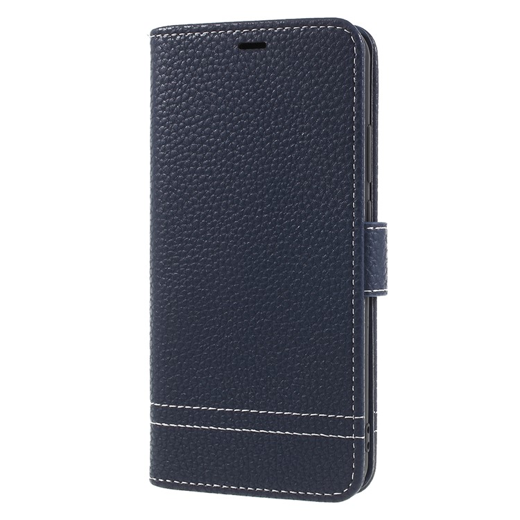 Litchi Texture PU Leather Wallet Phone Casing Cover with Stand for Huawei P20 Lite / Nova 3e - Dark Blue-2