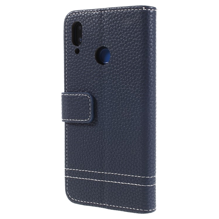 Litchi Texture PU Leather Wallet Phone Casing Cover with Stand for Huawei P20 Lite / Nova 3e - Dark Blue-3