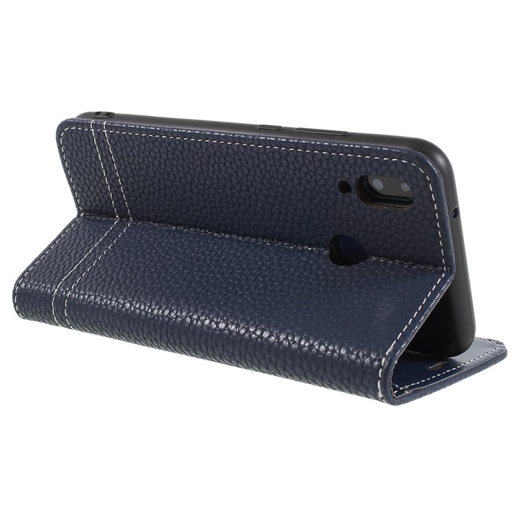 Litchi Texture PU Leather Wallet Phone Casing Cover with Stand for Huawei P20 Lite / Nova 3e - Dark Blue-5