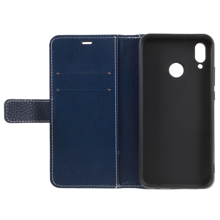 Litchi Texture PU Leather Wallet Phone Casing Cover with Stand for Huawei P20 Lite / Nova 3e - Dark Blue-7