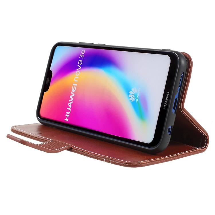 Litchi Texture PU Leather Wallet Phone Shell with Stand for Huawei P20 Lite / Nova 3e - Brown-4