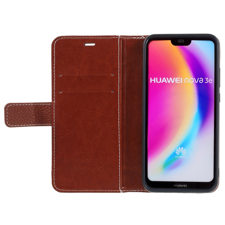 Litchi Texture PU Leather Wallet Phone Shell with Stand for Huawei P20 Lite / Nova 3e - Brown-6