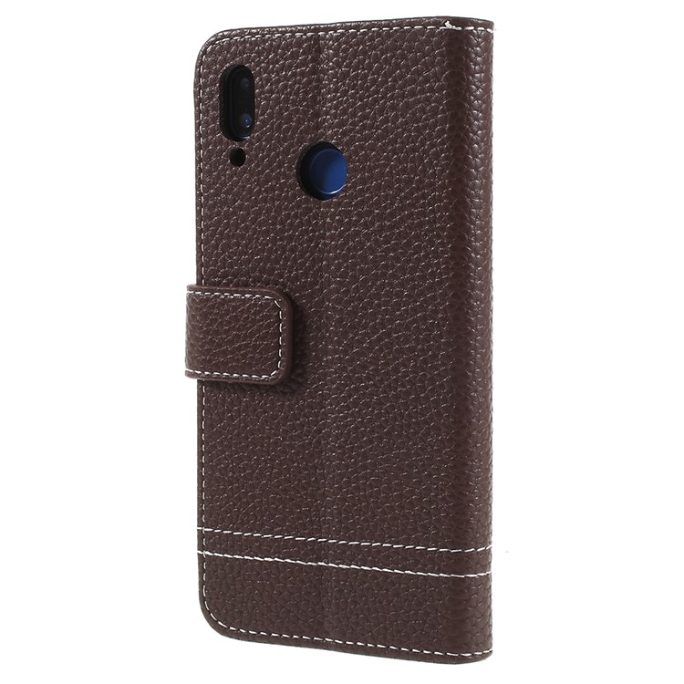 Litchi Texture PU Leather Wallet Phone Cover with Stand for Huawei P20 Lite / Nova 3e - Coffee-3