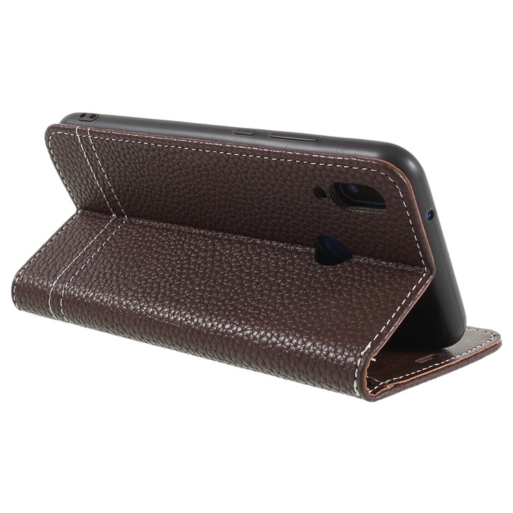 Litchi Texture PU Leather Wallet Phone Cover with Stand for Huawei P20 Lite / Nova 3e - Coffee-5