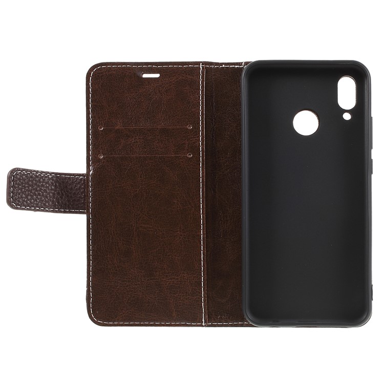 Litchi Texture PU Leather Wallet Phone Cover with Stand for Huawei P20 Lite / Nova 3e - Coffee-7