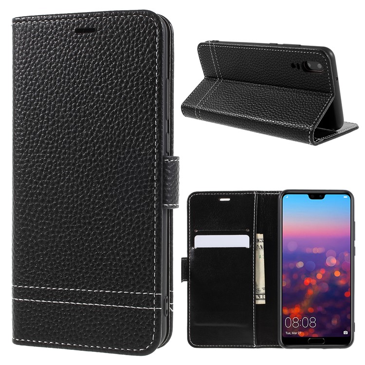 Litchi Texture Wallet Stand Leather Phone Case for Huawei P20 - Black-1