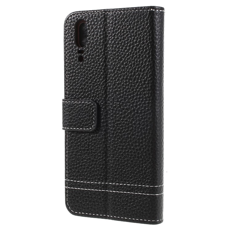 Litchi Texture Wallet Stand Leather Phone Case for Huawei P20 - Black-2