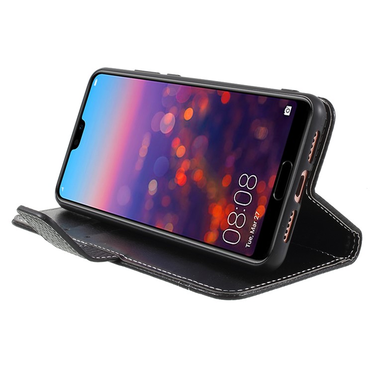 Litchi Texture Wallet Stand Leather Phone Case for Huawei P20 - Black-4