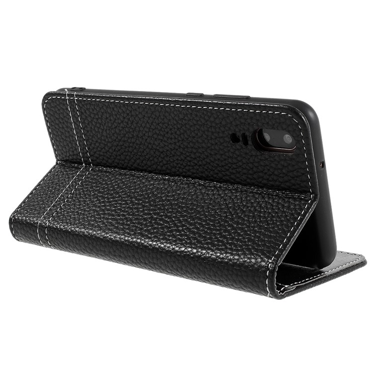 Litchi Texture Wallet Stand Leather Phone Case for Huawei P20 - Black-5