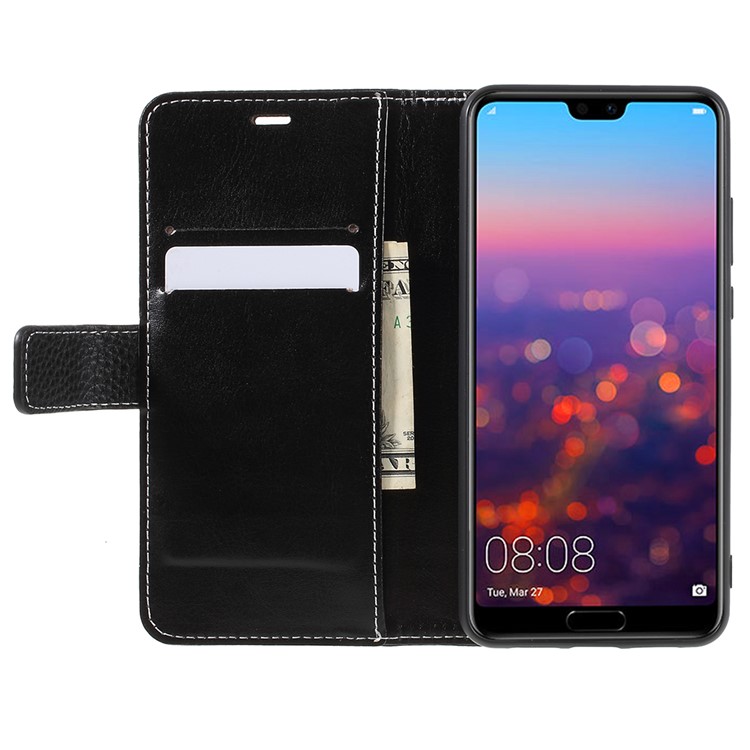 Litchi Texture Wallet Stand Leather Phone Case for Huawei P20 - Black-6
