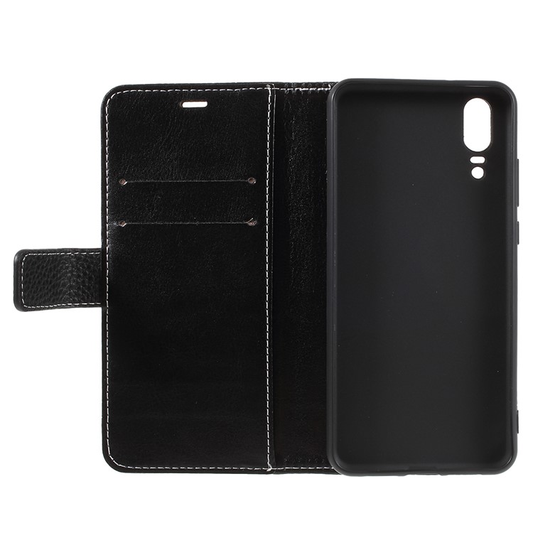 Litchi Texture Wallet Stand Leather Phone Case for Huawei P20 - Black-9