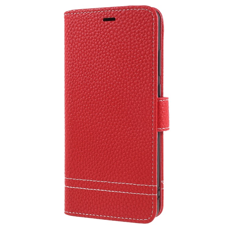 Litchi Grain Wallet Stand Leather Protection Casing for Huawei P20 - Red-2