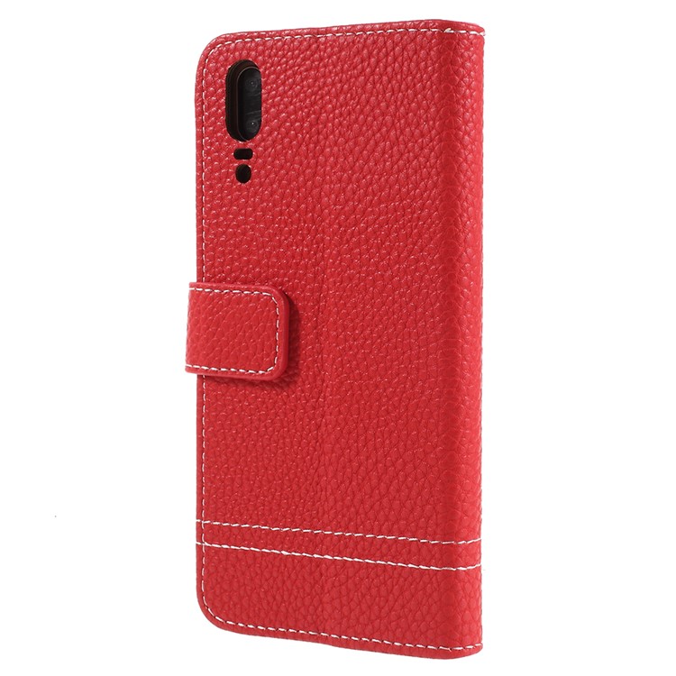 Litchi Grain Wallet Stand Leather Protection Casing for Huawei P20 - Red-3