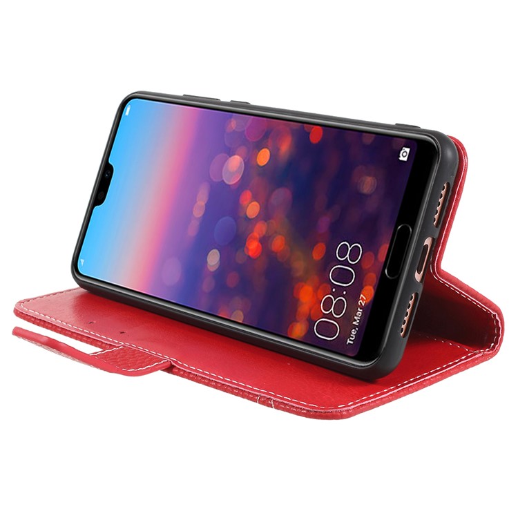 Litchi Grain Wallet Stand Leather Protection Casing for Huawei P20 - Red-4