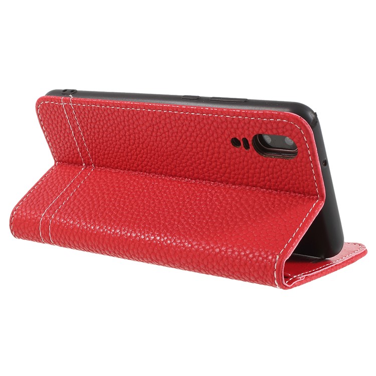 Litchi Grain Wallet Stand Leather Protection Casing for Huawei P20 - Red-5
