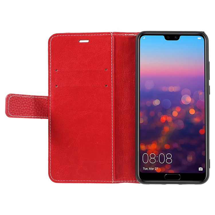Litchi Grain Wallet Stand Leather Protection Casing for Huawei P20 - Red-6