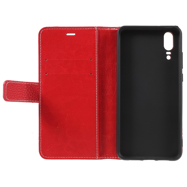 Litchi Grain Wallet Stand Leather Protection Casing for Huawei P20 - Red-7
