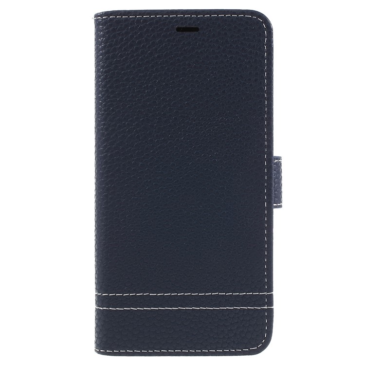 Litchi Texture Wallet Stand Leather Mobile Phone Cover for Huawei P20 - Dark Blue-1