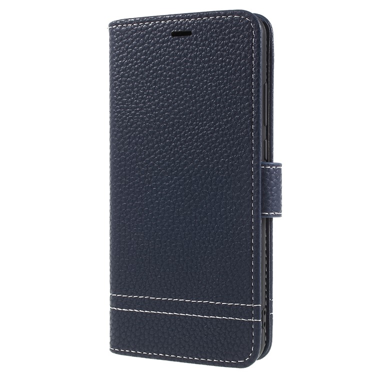 Litchi Texture Wallet Stand Leather Mobile Phone Cover for Huawei P20 - Dark Blue-2