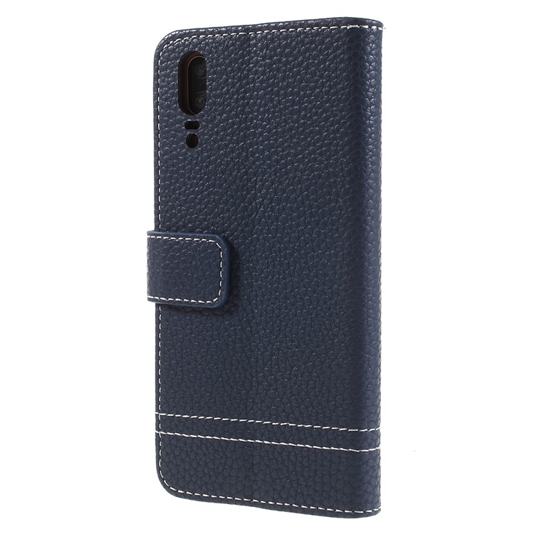 Litchi Texture Wallet Stand Leather Mobile Phone Cover for Huawei P20 - Dark Blue-3