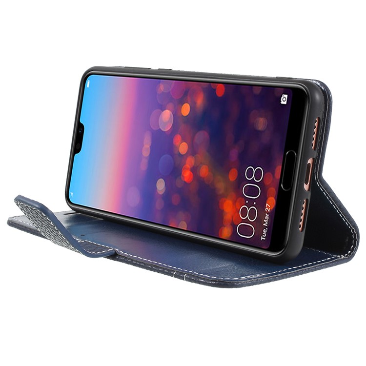 Litchi Texture Wallet Stand Leather Mobile Phone Cover for Huawei P20 - Dark Blue-4