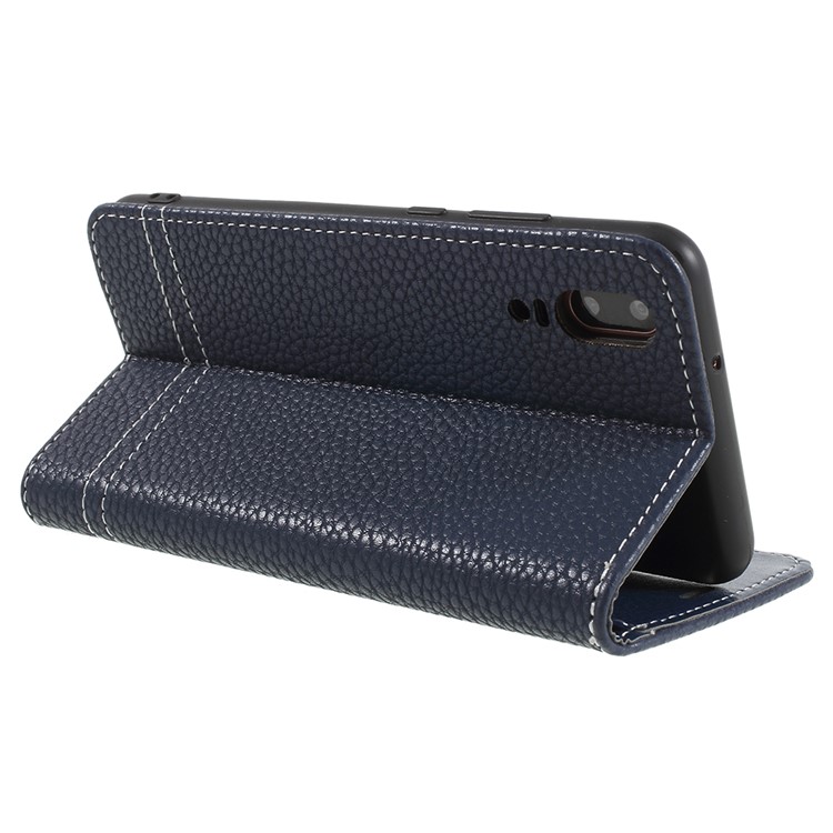 Litchi Texture Wallet Stand Leather Mobile Phone Cover for Huawei P20 - Dark Blue-5
