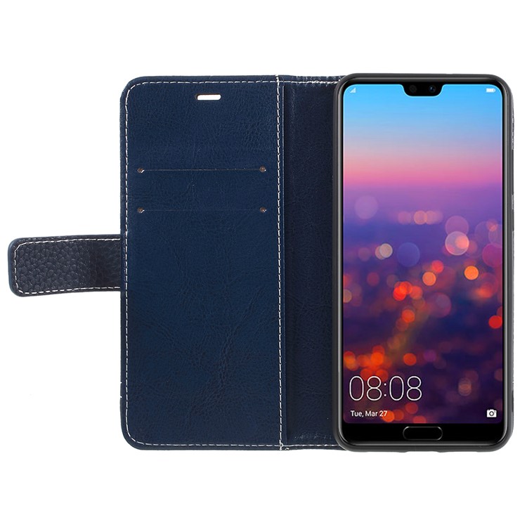 Litchi Texture Wallet Stand Leather Mobile Phone Cover for Huawei P20 - Dark Blue-6