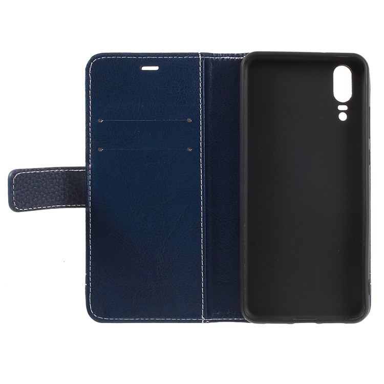 Litchi Texture Wallet Stand Leather Mobile Phone Cover for Huawei P20 - Dark Blue-7