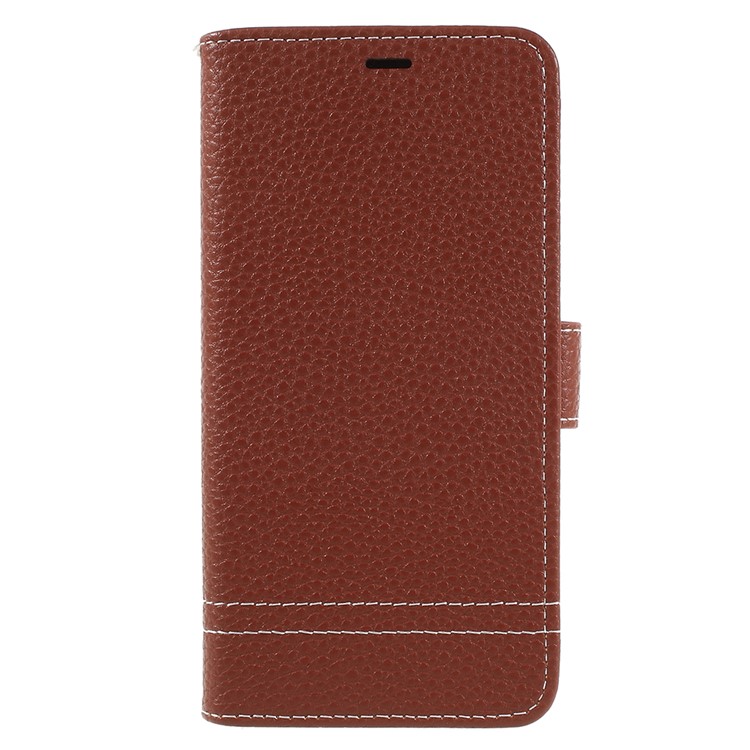 Litchi Texture Leather Wallet Stand Phone Shell for Huawei P20 - Brown-1