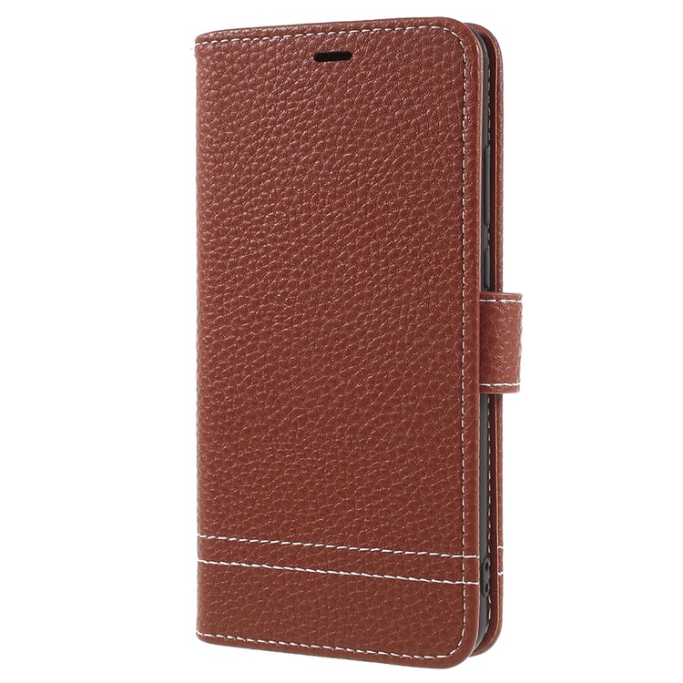 Litchi Texture Leather Wallet Stand Phone Shell for Huawei P20 - Brown-2