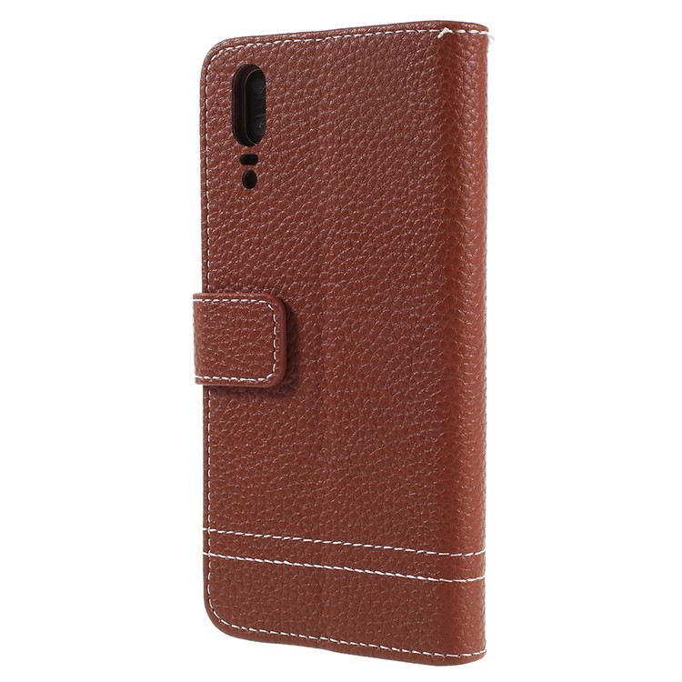 Litchi Texture Leather Wallet Stand Phone Shell for Huawei P20 - Brown-3