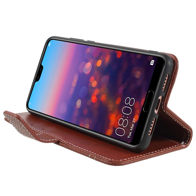 Litchi Texture Leather Wallet Stand Phone Shell for Huawei P20 - Brown-4