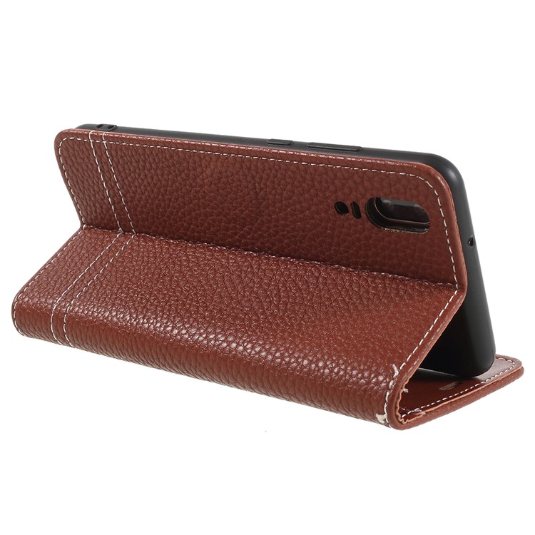 Litchi Texture Leather Wallet Stand Phone Shell for Huawei P20 - Brown-5