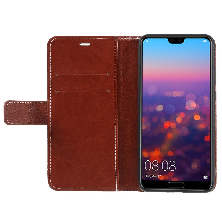 Litchi Texture Leather Wallet Stand Phone Shell for Huawei P20 - Brown-6