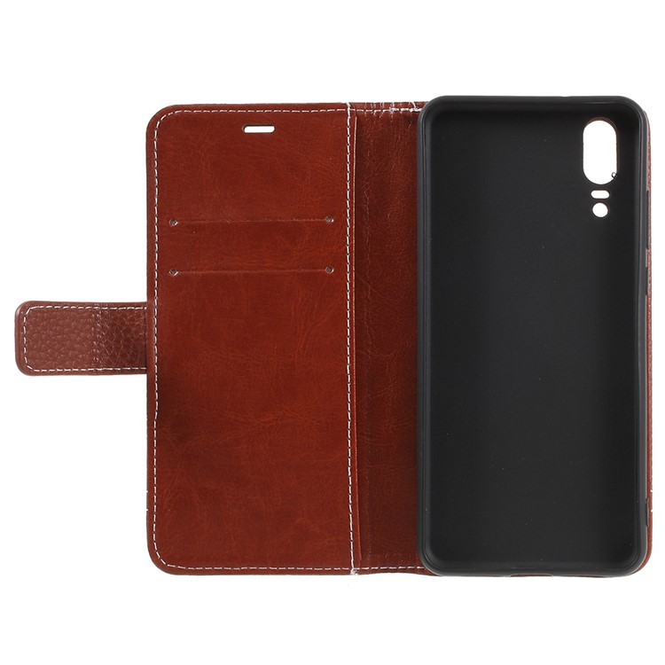 Litchi Texture Leather Wallet Stand Phone Shell for Huawei P20 - Brown-7