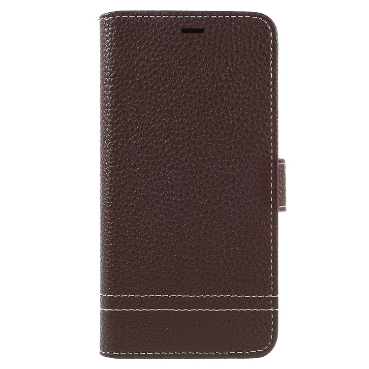 For Huawei P20 Litchi Grain Leather Wallet Stand Mobile Magnetic Cover Accessory - Coffee-1