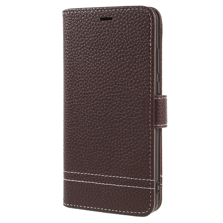 For Huawei P20 Litchi Grain Leather Wallet Stand Mobile Magnetic Cover Accessory - Coffee-2