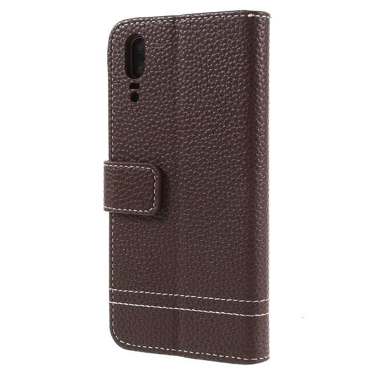 For Huawei P20 Litchi Grain Leather Wallet Stand Mobile Magnetic Cover Accessory - Coffee-3