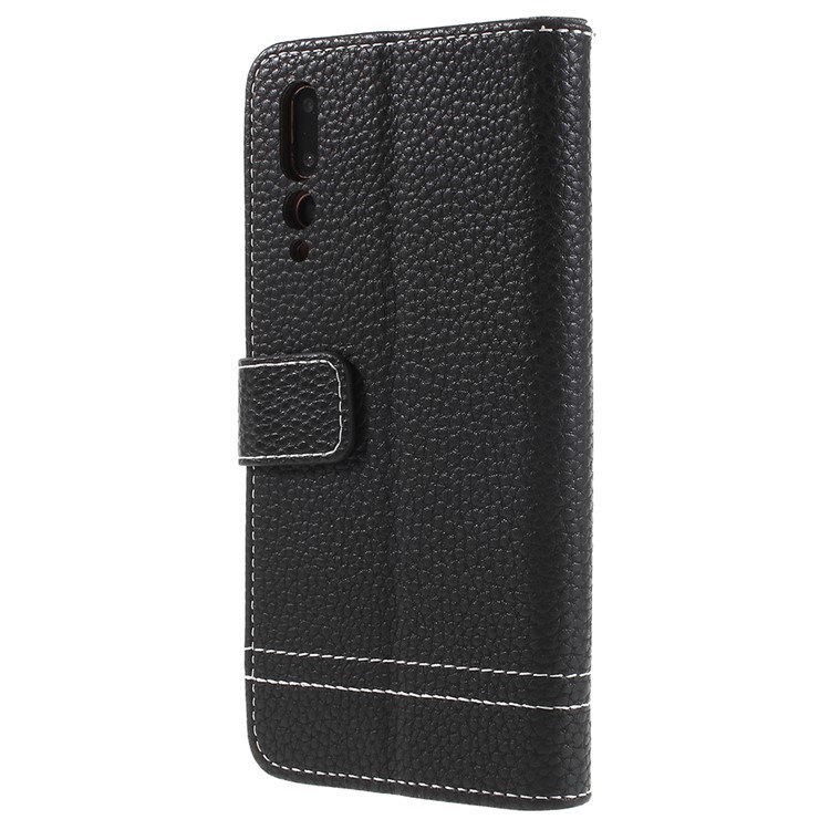 Litchi Texture Wallet Stand Leather Phone Case for Huawei P20 Pro - Black-2