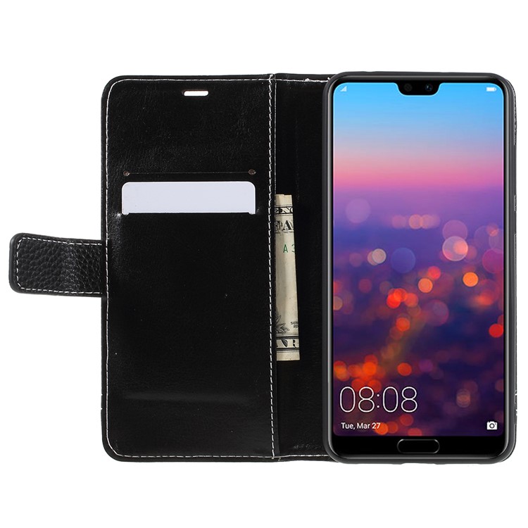 Litchi Texture Wallet Stand Leather Phone Case for Huawei P20 Pro - Black-6