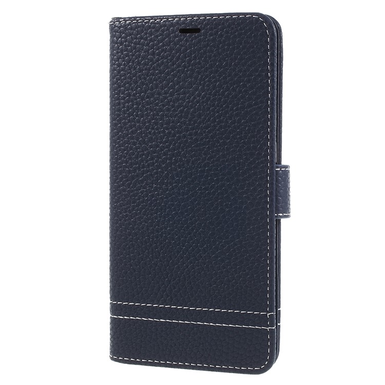Litchi Texture Leather Wallet Stand Phone Case for Huawei P20 Pro - Dark Blue-2