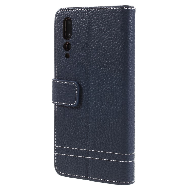 Litchi Texture Leather Wallet Stand Phone Case for Huawei P20 Pro - Dark Blue-3