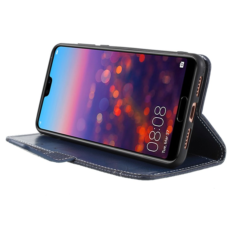 Litchi Texture Leather Wallet Stand Phone Case for Huawei P20 Pro - Dark Blue-4