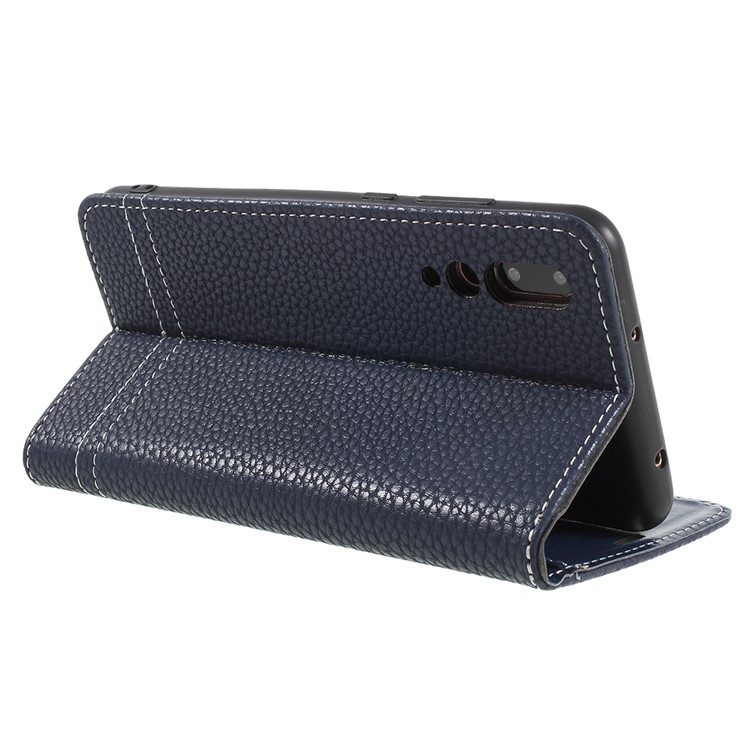 Litchi Texture Leather Wallet Stand Phone Case for Huawei P20 Pro - Dark Blue-5