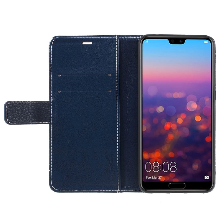 Litchi Texture Leather Wallet Stand Phone Case for Huawei P20 Pro - Dark Blue-6